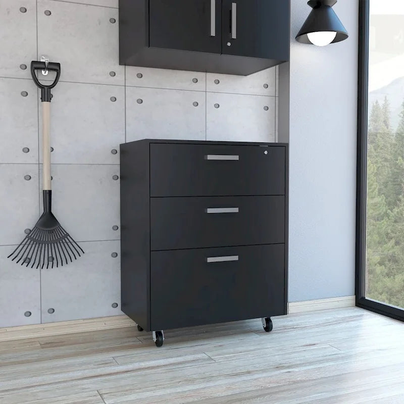 3-Drawer Rolling Storage Cabinet with Casters and Lock Black Wengue