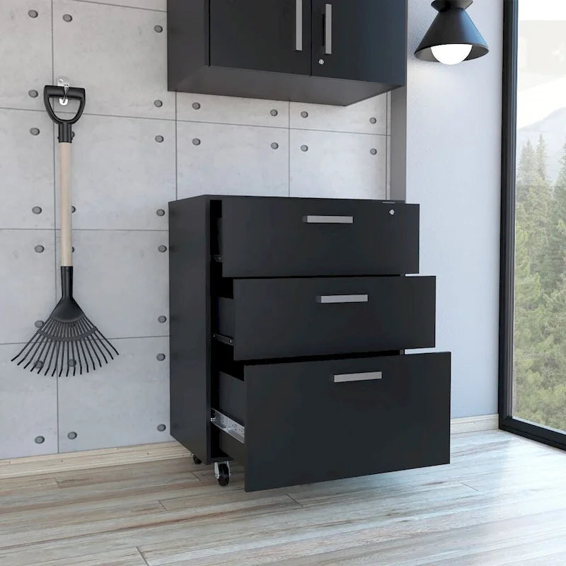 3-Drawer Rolling Storage Cabinet with Casters and Lock Black Wengue
