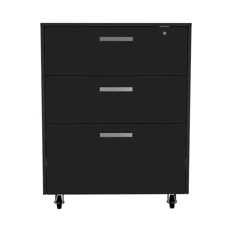 3-Drawer Rolling Storage Cabinet with Casters and Lock Black Wengue