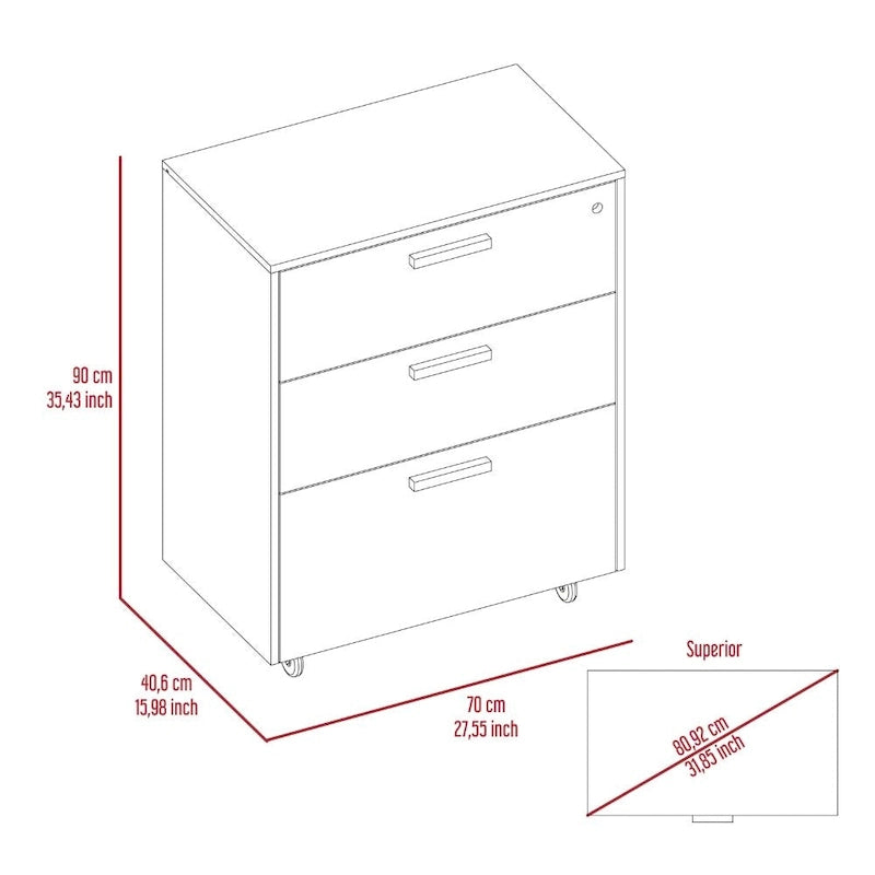 3-Drawer Rolling Storage Cabinet with Casters and Lock Black Wengue