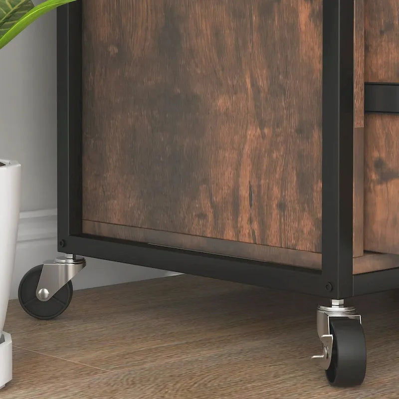Industrial Brown Rolling File Cabinet with Open Shelves and Locking Drawers