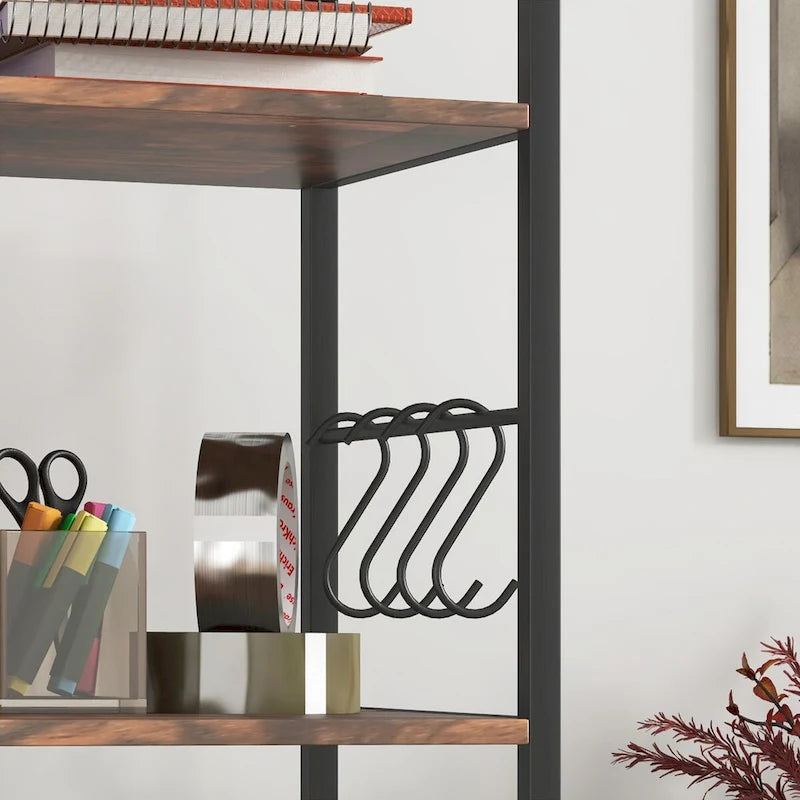Industrial Brown Rolling File Cabinet with Open Shelves and Locking Drawers