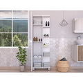 White Corner Storage Cabinet with Five Open Shelves and Single Door