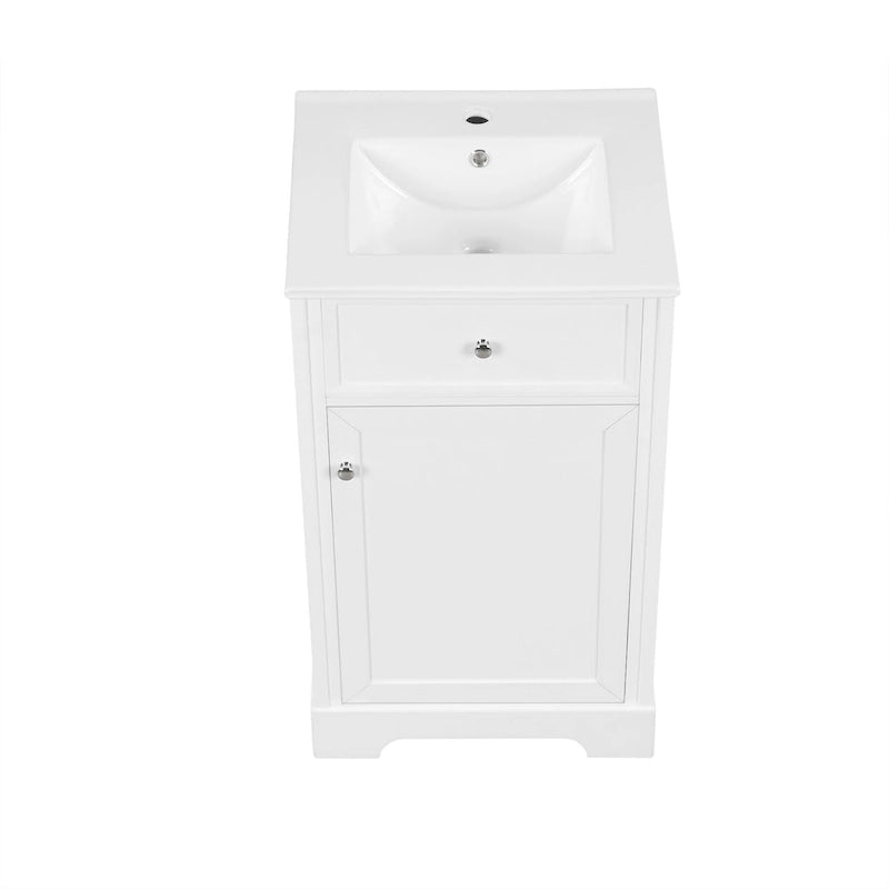 20-Inch White Bathroom Vanity Cabinet with Ceramic Sink Soft-Close Door