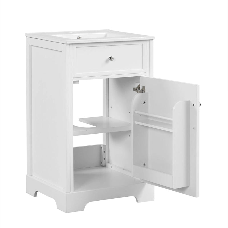 20-Inch White Bathroom Vanity Cabinet with Ceramic Sink Soft-Close Door