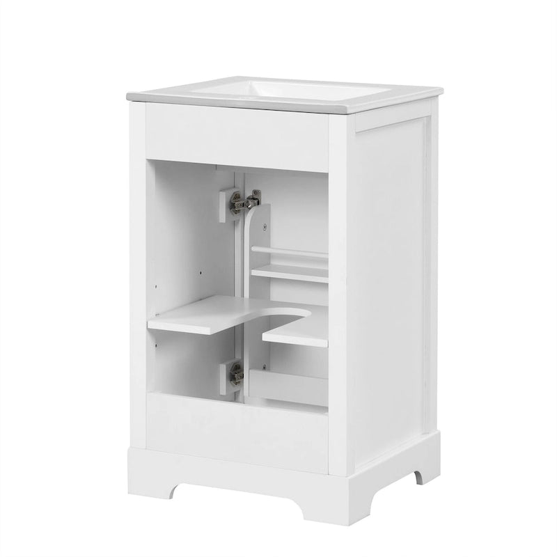 20-Inch White Bathroom Vanity Cabinet with Ceramic Sink Soft-Close Door
