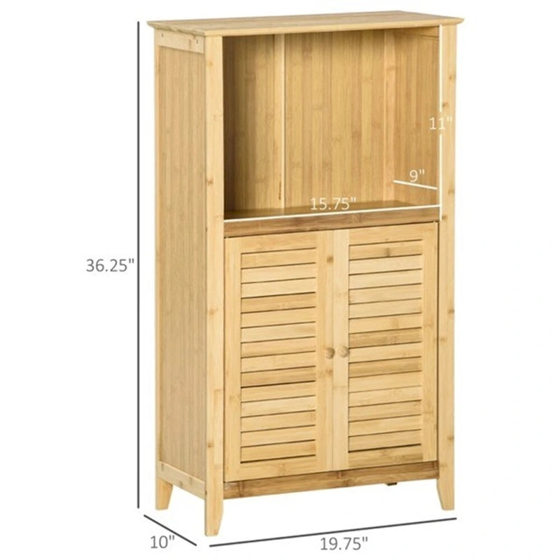 Bamboo Bathroom Floor Cabinet Natural Open Shelf Louvered Door Storage