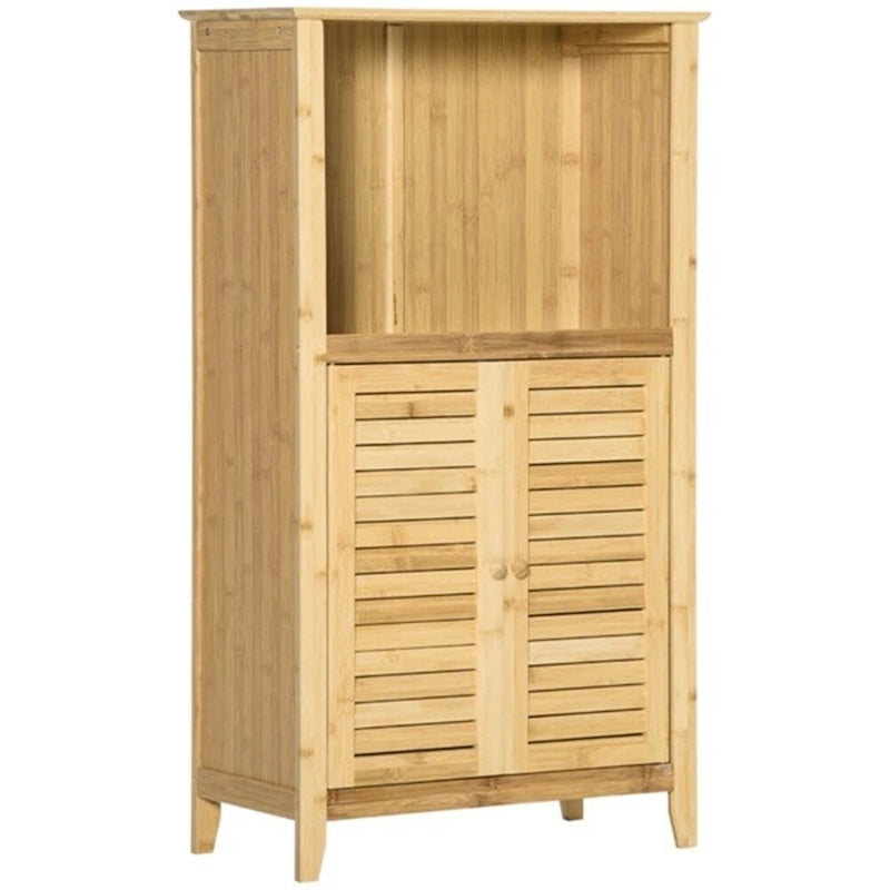 Bamboo Bathroom Floor Cabinet Natural Open Shelf Louvered Door Storage
