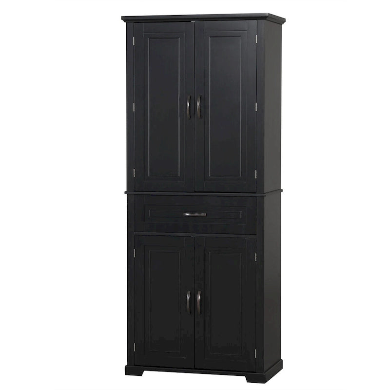 Tall Black Bathroom Storage Cabinet with Doors, Drawer and Adjustable Shelf