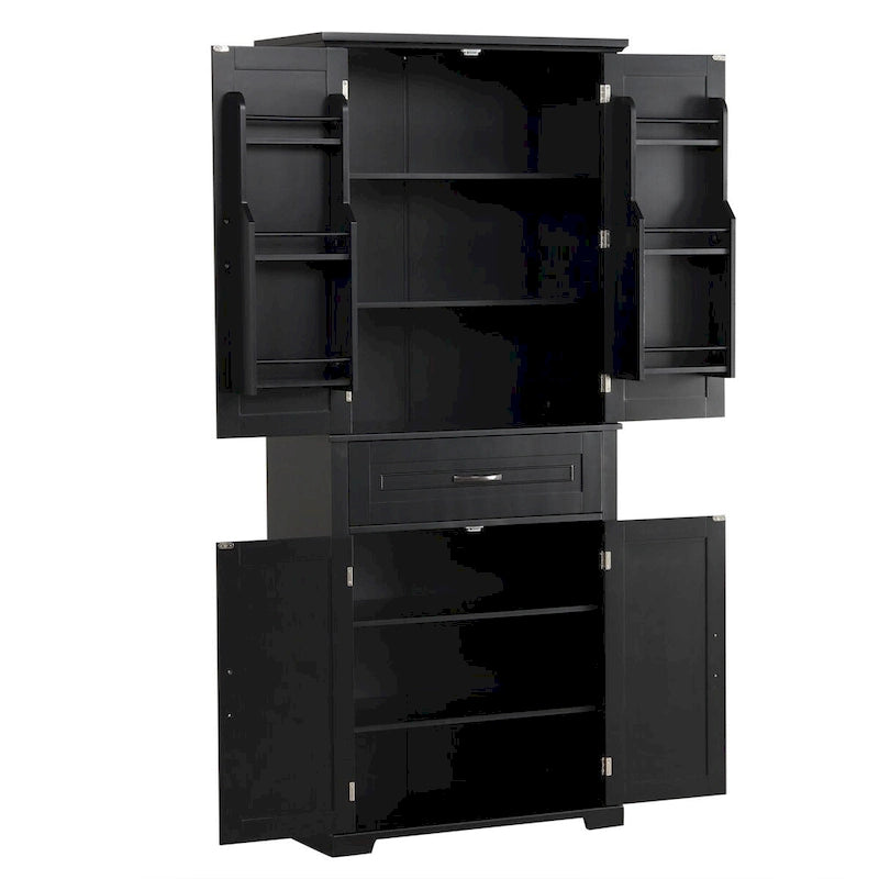 Tall Black Bathroom Storage Cabinet with Doors, Drawer and Adjustable Shelf