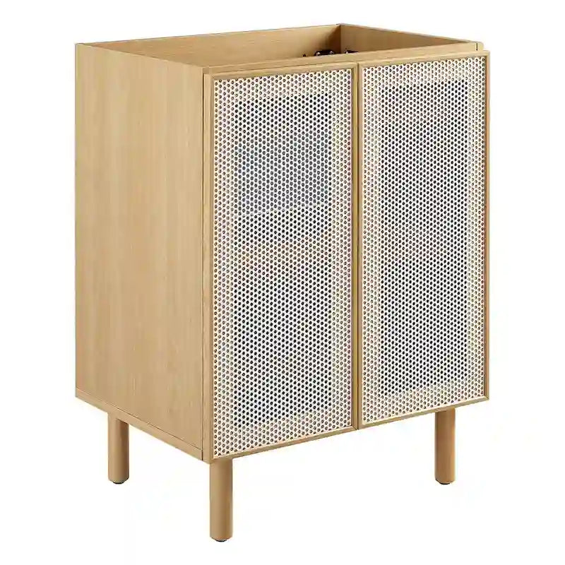 24 Perforated Metal Double Door Bathroom Vanity Cabinet White Oak