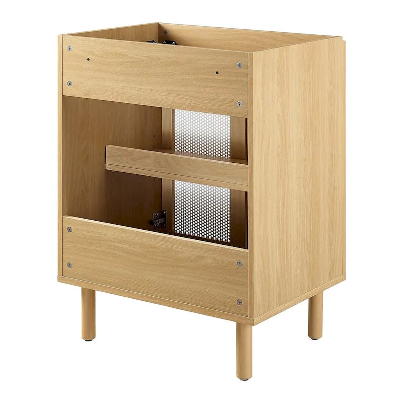 24 Perforated Metal Double Door Bathroom Vanity Cabinet White Oak