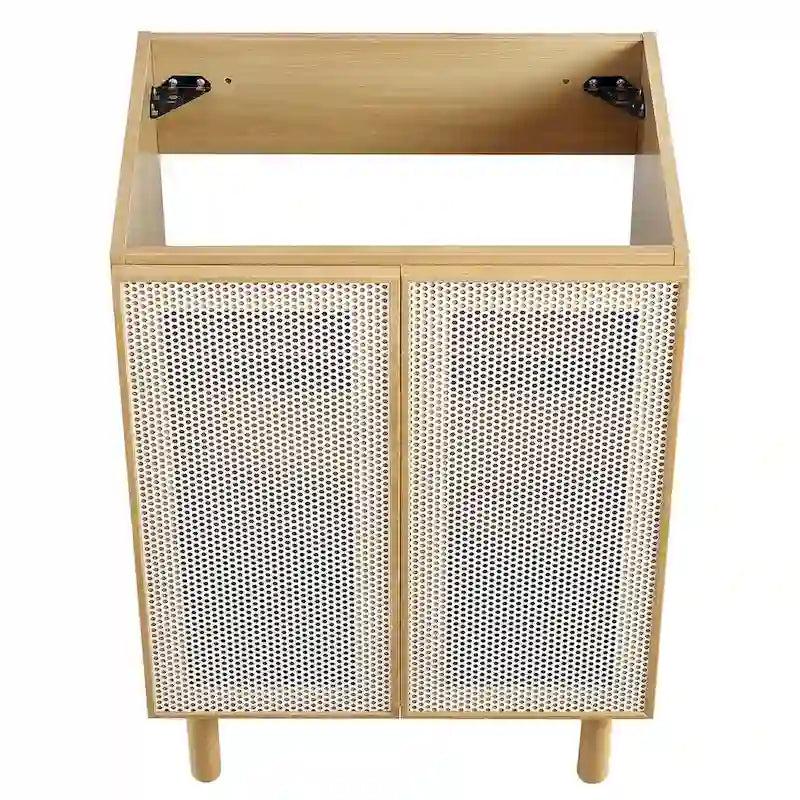 24 Perforated Metal Double Door Bathroom Vanity Cabinet White Oak