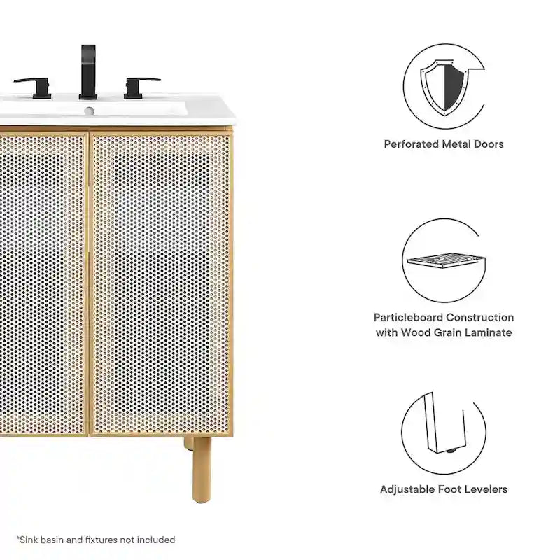 24 Perforated Metal Double Door Bathroom Vanity Cabinet White Oak