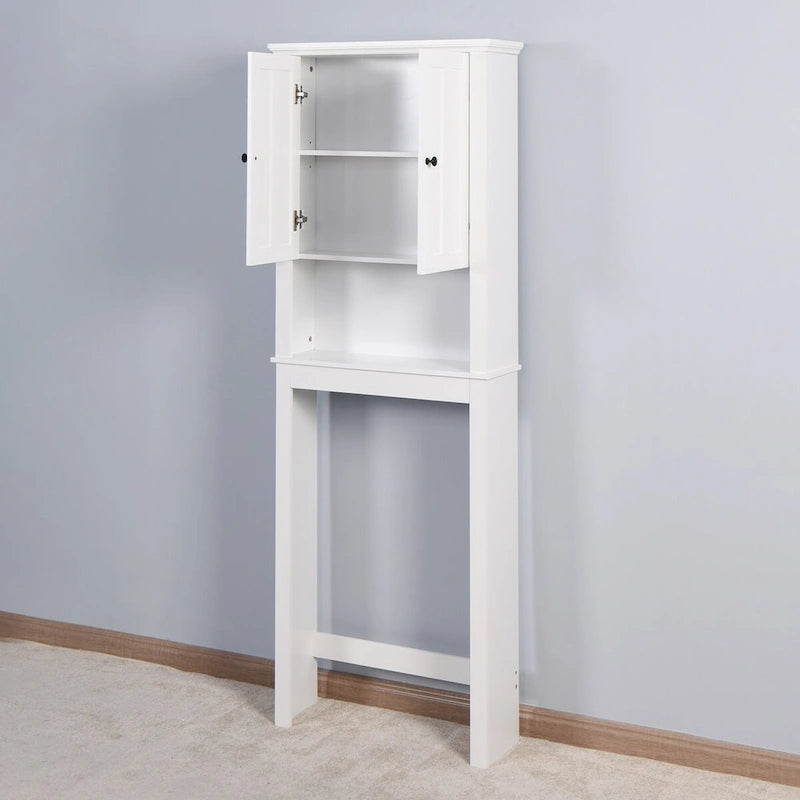 Over-Toilet Bathroom Storage Cabinet with Double Doors and Adjustable Shelf White