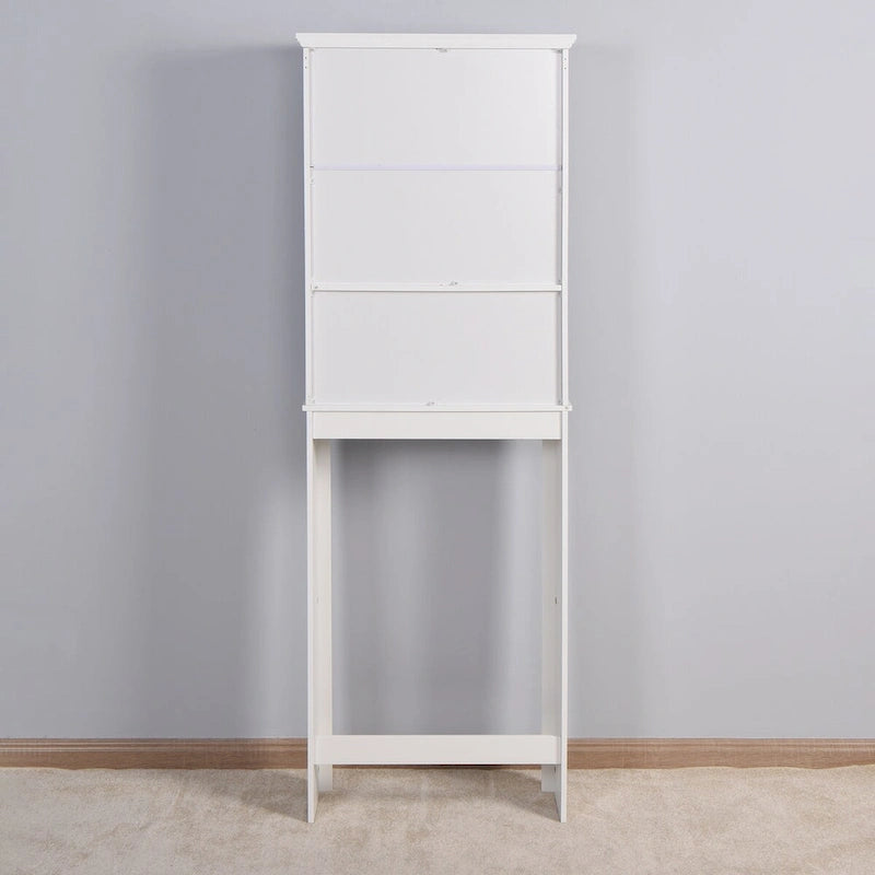 Over-Toilet Bathroom Storage Cabinet with Double Doors and Adjustable Shelf White