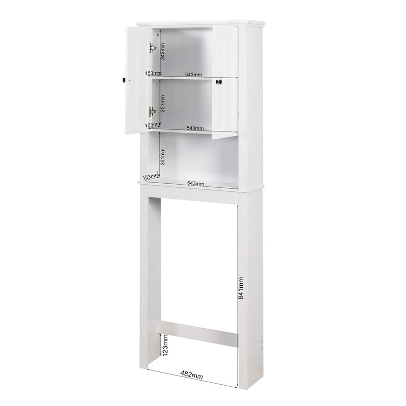 Over-Toilet Bathroom Storage Cabinet with Double Doors and Adjustable Shelf White