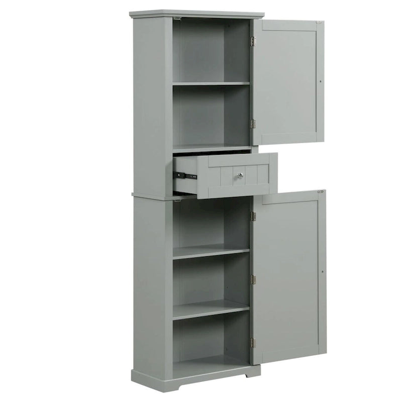 Freestanding Tall Bathroom Storage Cabinet with Drawer Adjustable Shelf Grey Painted Finish