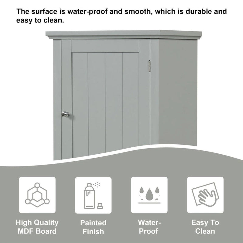 Freestanding Tall Bathroom Storage Cabinet with Drawer Adjustable Shelf Grey Painted Finish