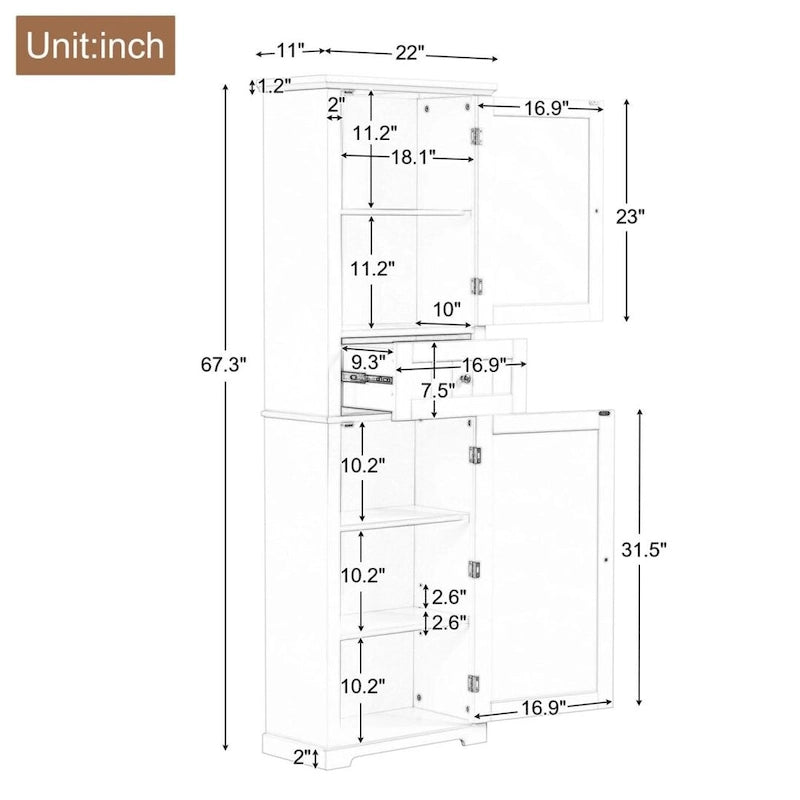 Freestanding Tall Bathroom Storage Cabinet with Drawer Adjustable Shelf Grey Painted Finish