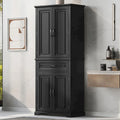 Tall Black Bathroom Storage Cabinet 4 Doors Drawer MDF Freestanding