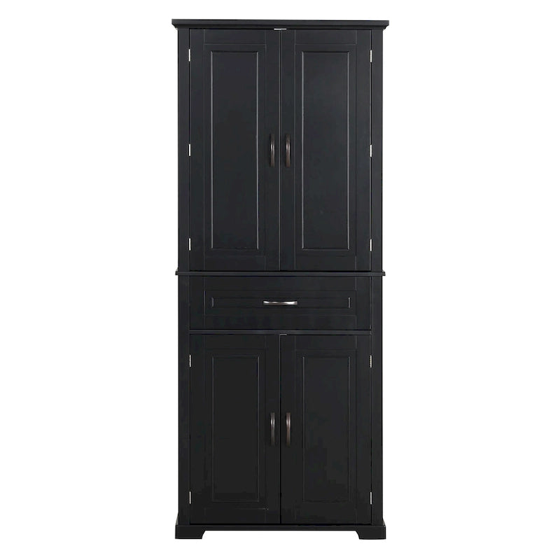 Tall Black Bathroom Storage Cabinet 4 Doors Drawer MDF Freestanding