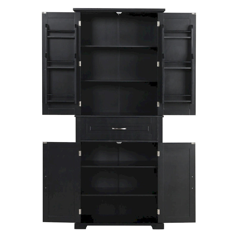 Tall Black Bathroom Storage Cabinet 4 Doors Drawer MDF Freestanding