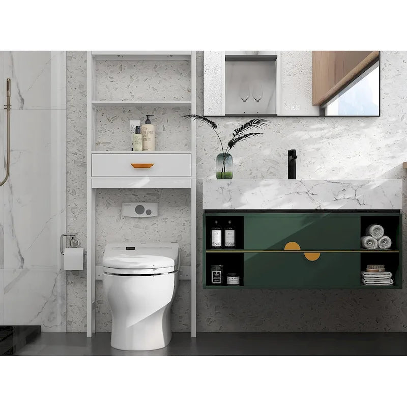 White Over-Toilet Storage Cabinet with Drawer and Open Shelves Space Saver