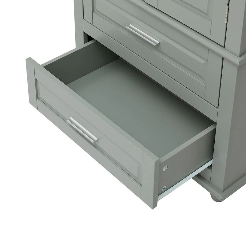 Grey Wood Finish Tall Storage Cabinet Double Door Two Drawers