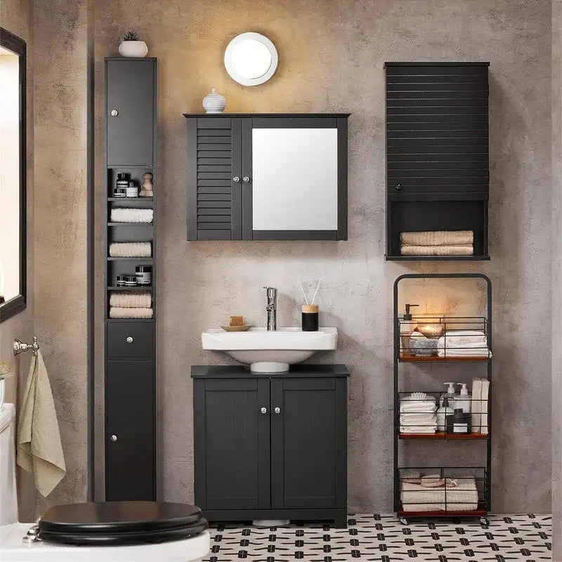 Tall Bathroom Storage Cabinet with Drawer and Adjustable Shelves, Black