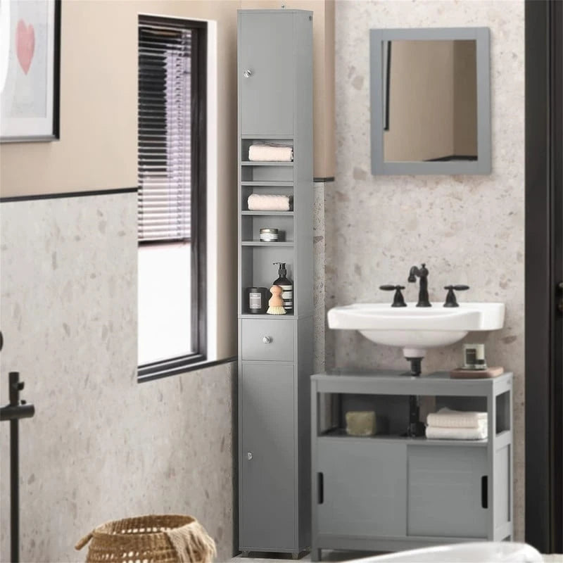Tall Bathroom Storage Cabinet with Drawer and Adjustable Shelves, Black