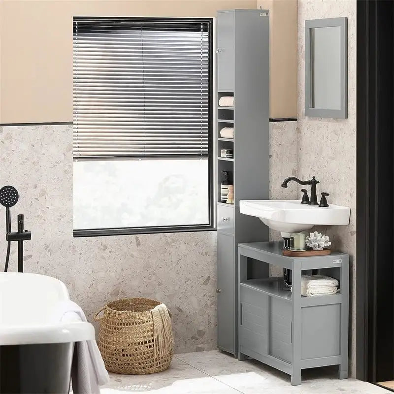 Tall Bathroom Storage Cabinet with Drawer and Adjustable Shelves, Black