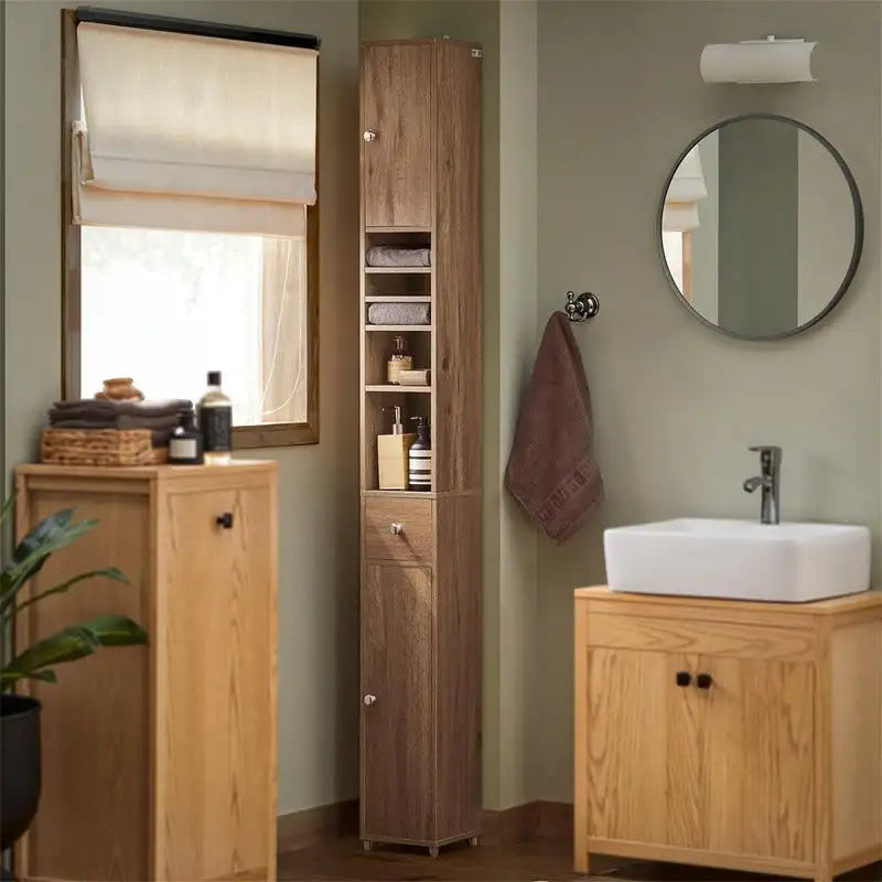 Tall Bathroom Storage Cabinet with Drawer and Adjustable Shelves, Black