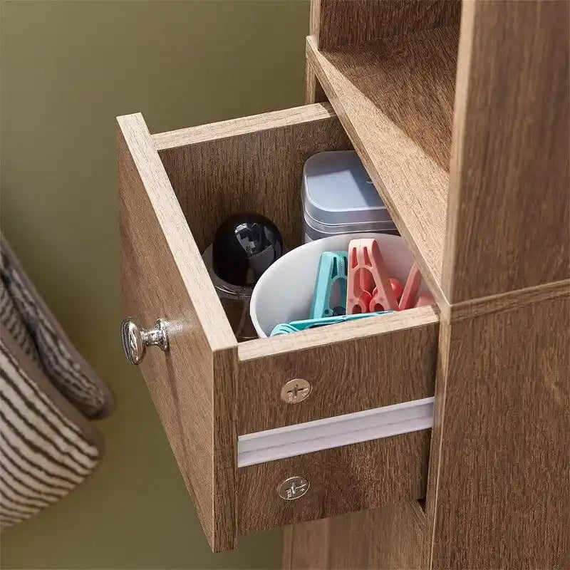 Tall Bathroom Storage Cabinet with Drawer and Adjustable Shelves, Black