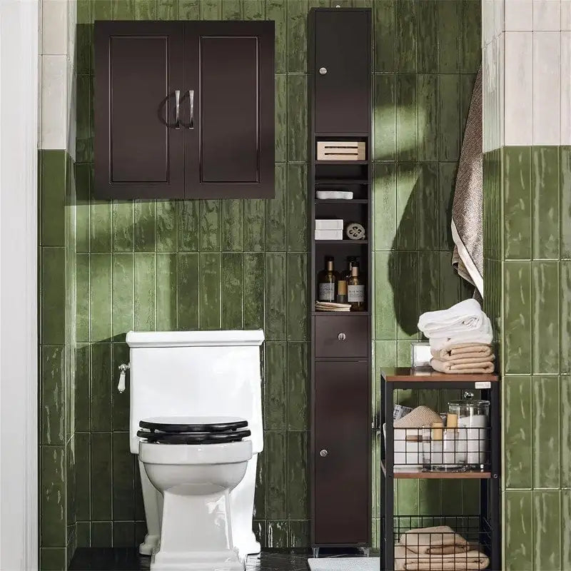 Tall Bathroom Storage Cabinet with Drawer and Adjustable Shelves, Black