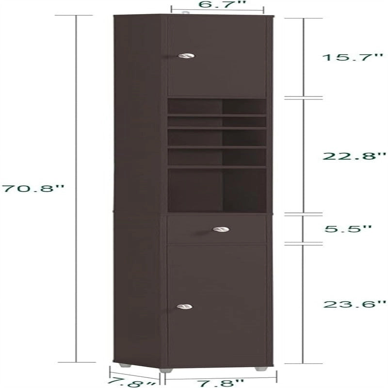 Tall Bathroom Storage Cabinet with Drawer and Adjustable Shelves, Black