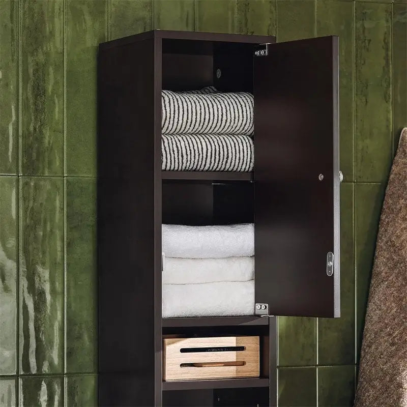 Tall Bathroom Storage Cabinet with Drawer and Adjustable Shelves, Black