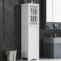 Tall Freestanding Bathroom Storage Cabinet with Hollow Carved Door Drawer White