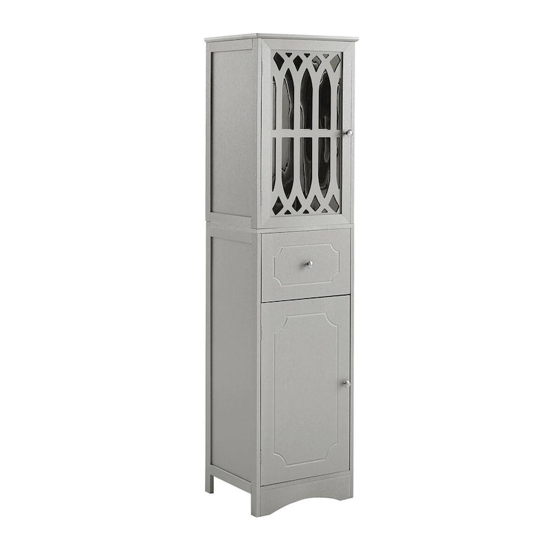 Tall Freestanding Bathroom Storage Cabinet with Hollow Carved Door Drawer White