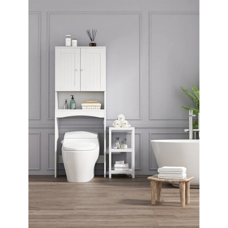 Over-The-Toilet Storage Cabinet with Open Shelf and Doors Matte White