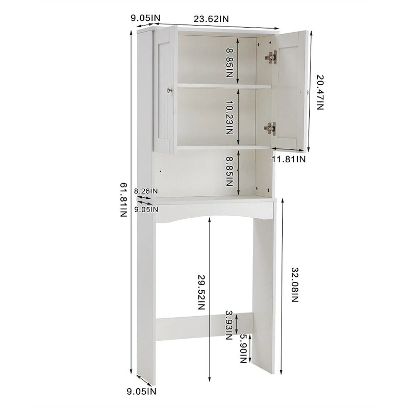 Over-The-Toilet Storage Cabinet with Open Shelf and Doors Matte White