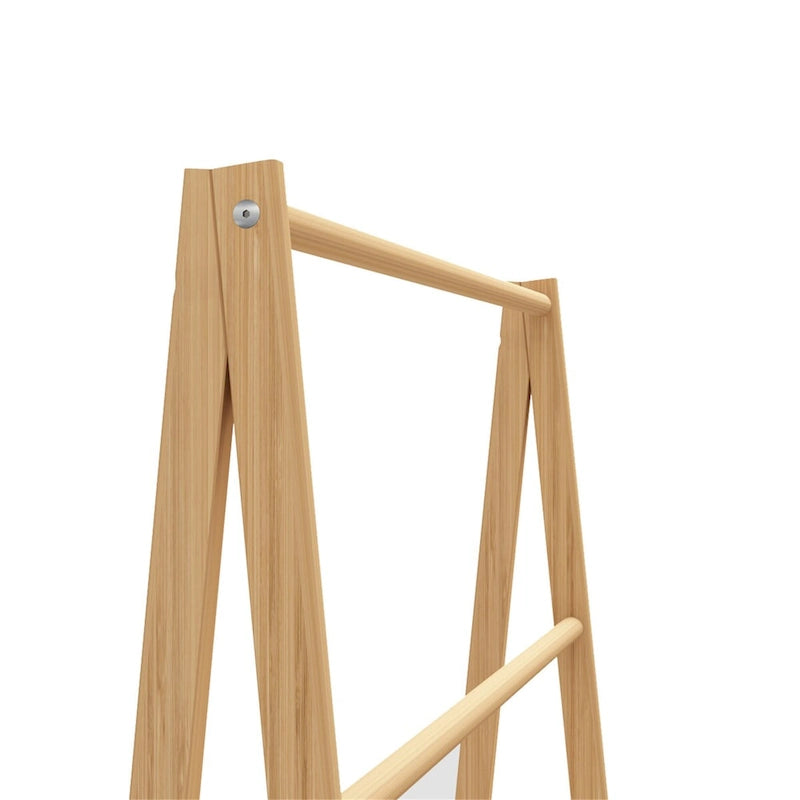 Natural Bamboo Freestanding Ladder Towel Rack with Bottom Storage Shelf