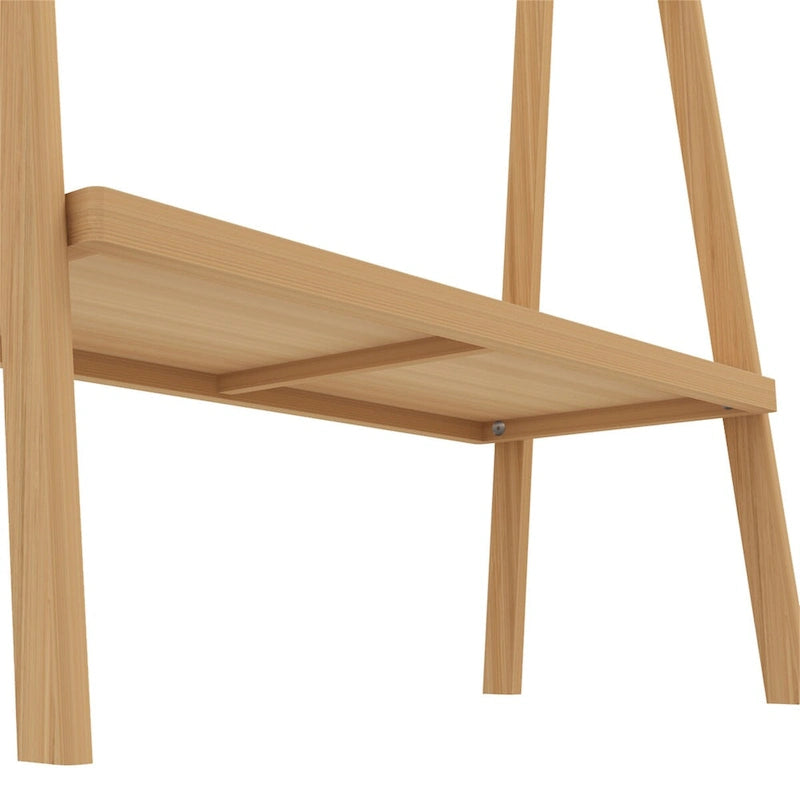 Natural Bamboo Freestanding Ladder Towel Rack with Bottom Storage Shelf