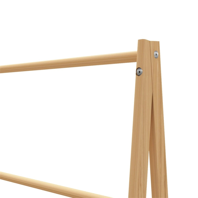 Natural Bamboo Freestanding Ladder Towel Rack with Bottom Storage Shelf