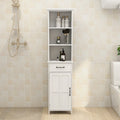 White Tall Bathroom Floor Cabinet with Open Shelves Drawer and Door