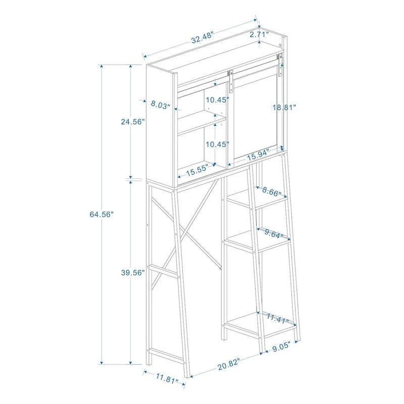 Over The Toilet Storage Cabinet with Sliding Barn Door White Black
