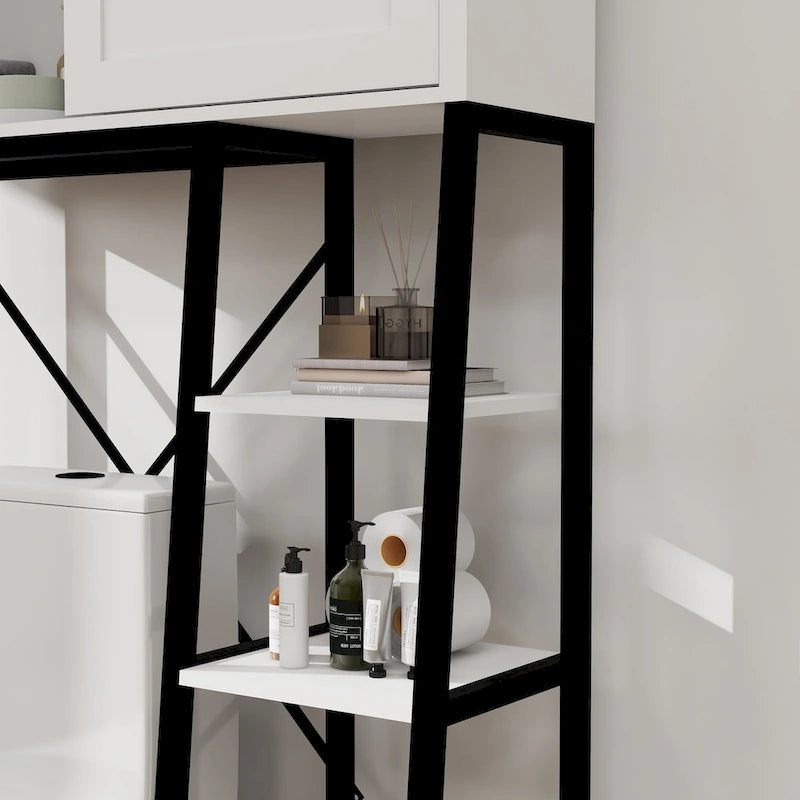 Over The Toilet Storage Cabinet with Sliding Barn Door White Black