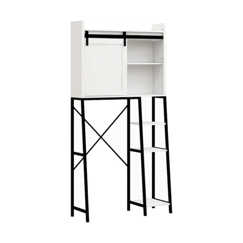 Over The Toilet Storage Cabinet with Sliding Barn Door White Black