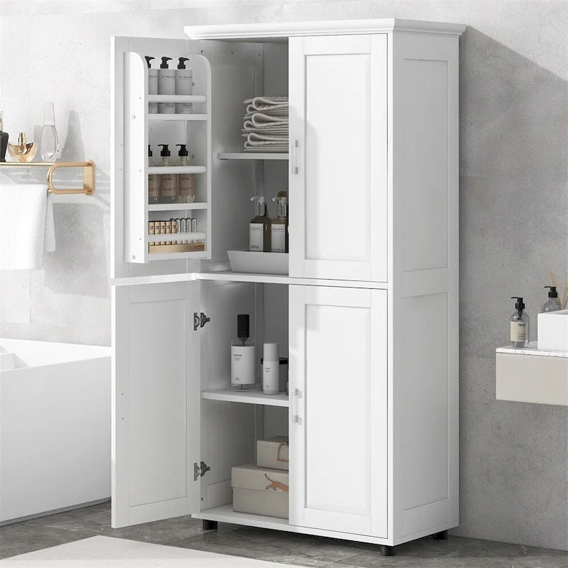 Tall Freestanding Bathroom Storage Cabinet with Adjustable Shelves White