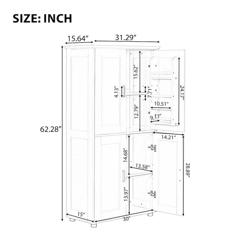 Tall Freestanding Bathroom Storage Cabinet with Adjustable Shelves White